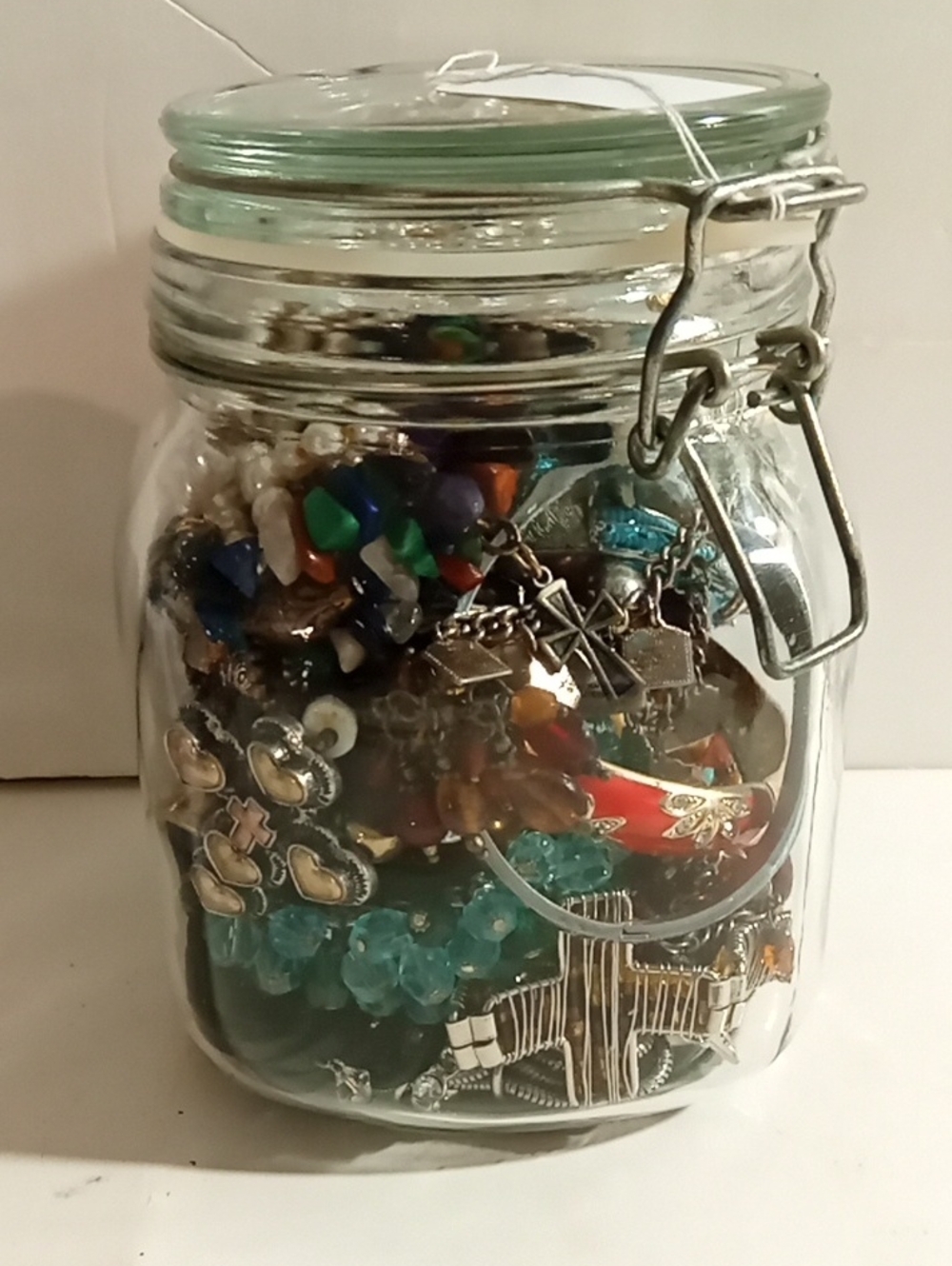 Clear Glass Clip-Top Storage Jar With Custume Jewelry